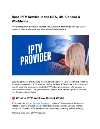 Best IPTV Service in the USA, UK, Canada & Worldwide