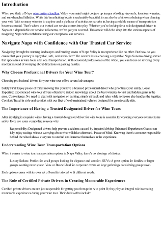 Navigate Napa with Confidence with Our Trusted Car Service