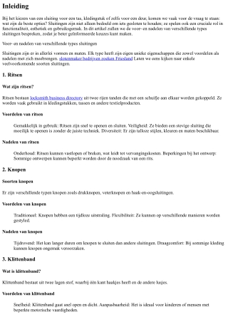 Voor- en nadelen van verschillende types sluitingen