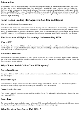 Social Cali: A Leading SEO Agency in San Jose and Beyond