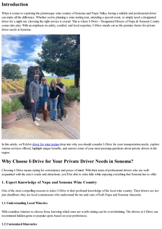 Why Choose I-Drive for Your Private Driver Needs in Sonoma
