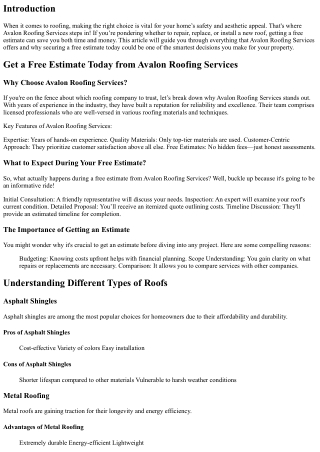 Get a Free Estimate Today from Avalon Roofing Services