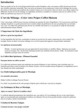 L’Art du Mélange : Créer votre Propre Coffret Boisson