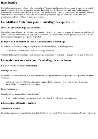 Les Meilleurs Matériaux pour l'Emballage des Spiritueux