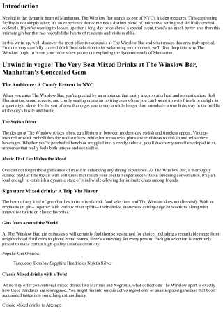 Take a break stylishly: The Best Cocktails at The Winslow Bar, Manhattan's Hidde