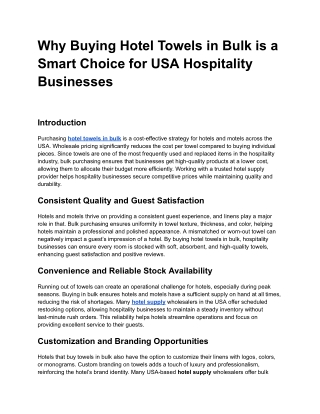 Why Buying Hotel Towels in Bulk is a Smart Choice for USA Hospitality Businesses
