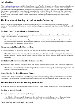 The Evolution of Roofing: A Look at Avalon’s Journey.