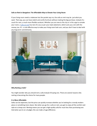 Sofa on Rent in Bangalore The Affordable Way to Elevate Your Living Room