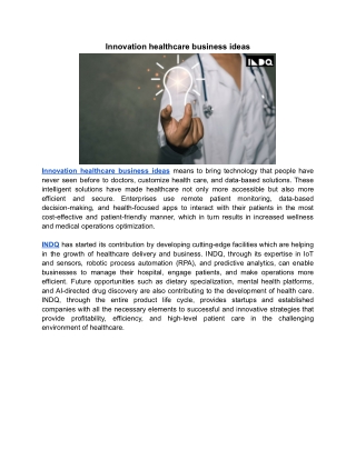 Innovation healthcare business ideas | INDQ