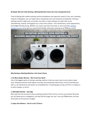 No Repair Worries! How Renting a Washing Machine Saves You From Unexpected Costs