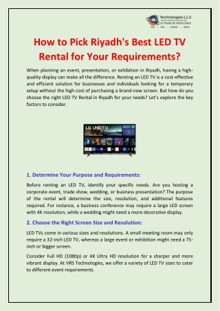 How to Pick Riyadh's Best LED TV Rental for Your Requirements?