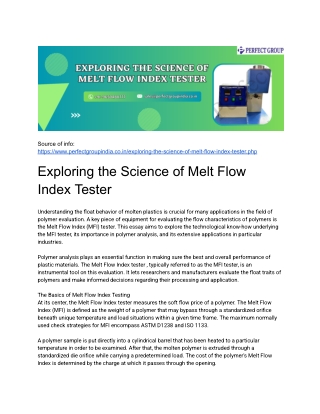 Exploring the Science of Melt Flow Index Tester