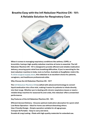Breathe Easy with the Infi Nebulizer Machine CN-Respiratory Care