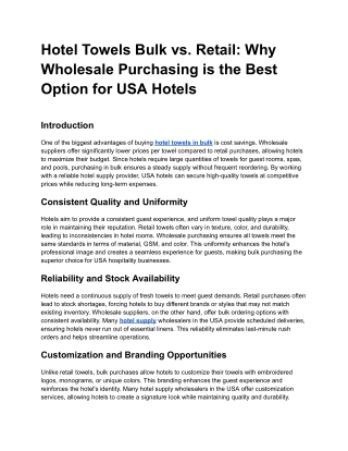 Hotel Towels Bulk vs. Retail_ Why Wholesale Purchasing is the Best Option for USA Hotels