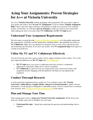 Acing Your Assignments: Proven Strategies for A   at Victoria University