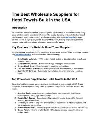 The Best Wholesale Suppliers for Hotel Towels Bulk in the USA