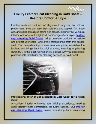Leather seat cleaning Gold Coast