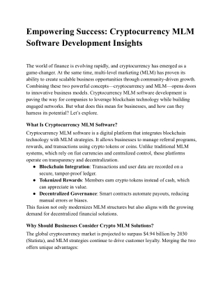 Empowering Success: Cryptocurrency MLM Software Development Insights