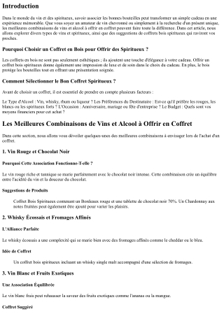 Les Meilleures Combinaisons de Vins et Alcool à Offrir en Coffret
