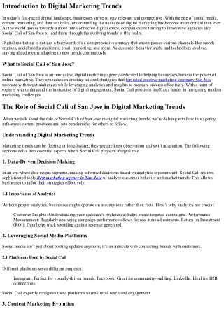 The Role of Social Cali of San Jose in Digital Marketing Trends.