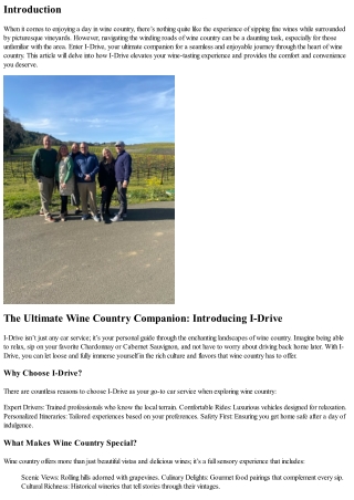 The Ultimate Wine Country Companion: Introducing I-Drive