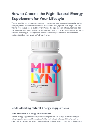 How to Choose the Right Natural Energy Supplement for Your Lifestyle