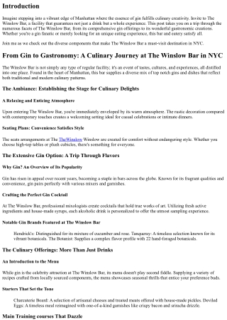 From Gin to Gastronomy: A Culinary Journey at The Winslow Bar in NYC