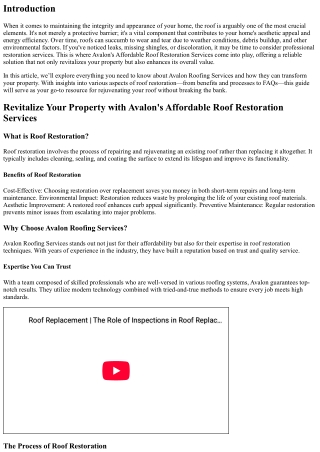 Revitalize Your Property with Avalon's Affordable Roof Restoration Services
