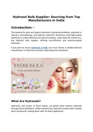 Hydrosol Bulk Supplier: Sourcing from Top Manufacturers in India