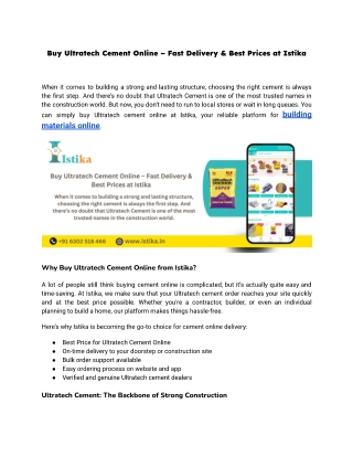 Buy Ultratech Cement Online – Fast Delivery & Best Prices at Istika