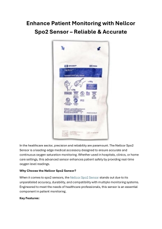 Enhance Patient Monitoring with Nellcor Spo2 Sensor – Reliable & Accurate