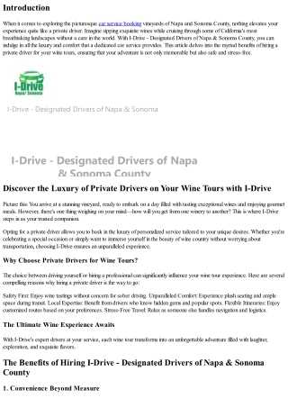 Discover the Luxury of Private Drivers on Your Wine Tours with I-Drive