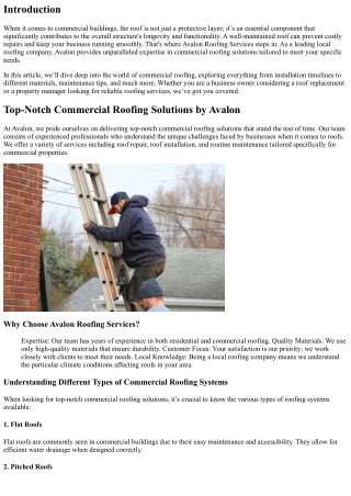 Top-Notch Commercial Roofing Solutions by Avalon