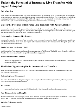 Unlock the Potential of Insurance Live Transfers with Agent Autopilot