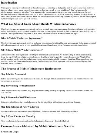 What You Should Know About Mobile Windscreen Services