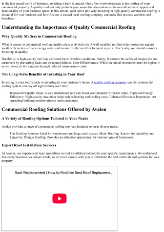 Invest in Your Business with Quality Commercial Roofing from Avalon