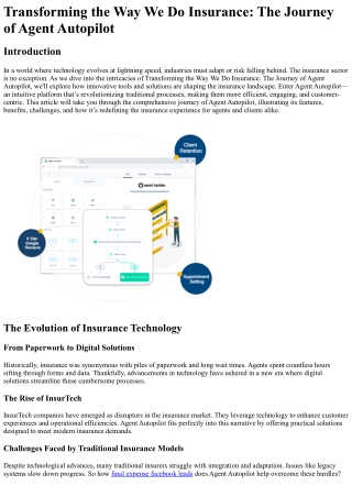 Transforming the Way We Do Insurance The Journey of Agent Autopilot