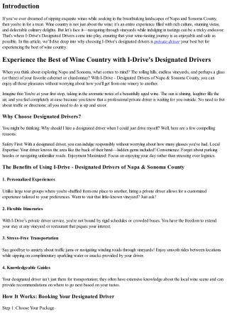Experience the Best of Wine Country with I-Drive's Designated Drivers