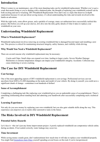 DIY Windshield Replacement: Pros and Cons