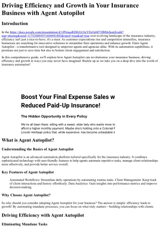 Driving Efficiency and Growth in Your Insurance Business with Agent Autopilot