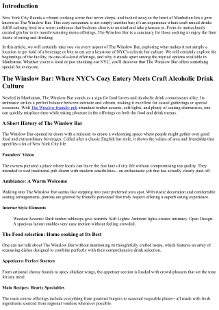 The Winslow Bar: Where NYC's Cozy Eatery Satisfies Craft Alcoholic Drink Society