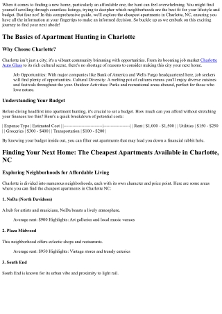 Finding Your Next Home: The Cheapest Apartments Available in Charlotte, NC