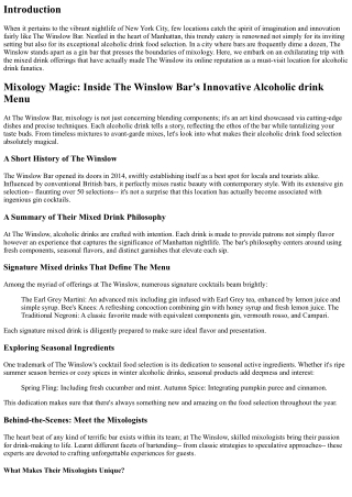 Mixology Magic: Inside The Winslow Bar's Creative Mixed drink Food selection