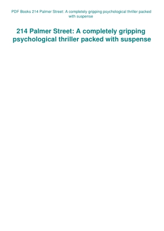 PDF Books 214 Palmer Street A completely gripping psychological thriller packed with suspense