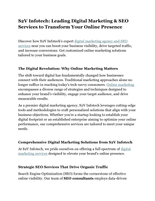 S2V Infotech: Leading Digital Marketing & SEO Services to Transform Your Online