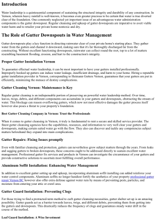 The Importance of Proper Gutter Downspout Cleaning for Water Management in Verno
