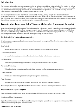 Transforming Insurance Sales Through AI: Insights from Agent Autopilot