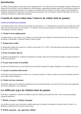 “Conseils de conservation dans l’univers du whisky haut de gamme”