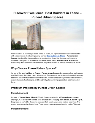 Discover Excellence_ Best Builders in Thane – Puneet Urban Spaces