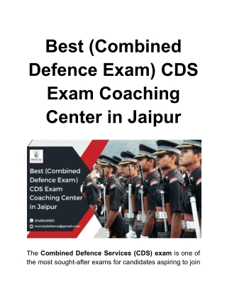 Best (Combined Defence Exam) CDS Exam Coaching Center in Jaipur